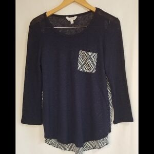 Charming Charlie Navy Tunic with Patterned Pocket Size M